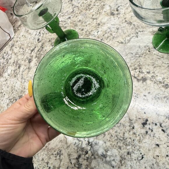 Vintage Saguaro Cactus Hand Blown Mexican Art Glass Margarita Glass 5pc Set - Picture 10 of 16